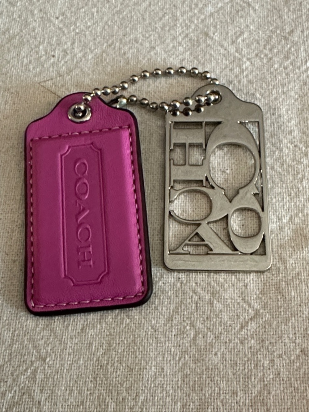Coach Large 3" Leather Hangtag Pink fuchsia with logo cut out tag
